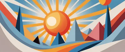 Abstract Geometric Landscape With Sun And Mountains