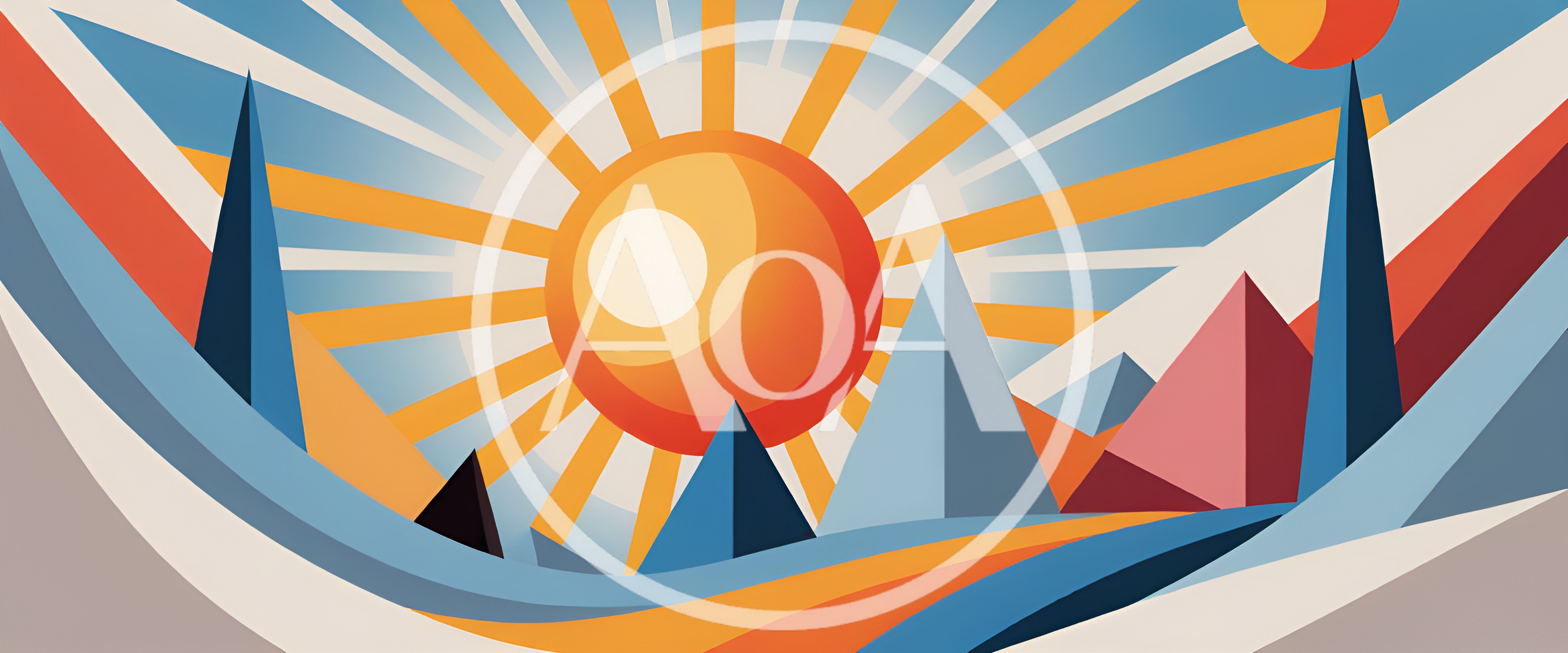 Abstract Geometric Landscape With Sun And Mountains