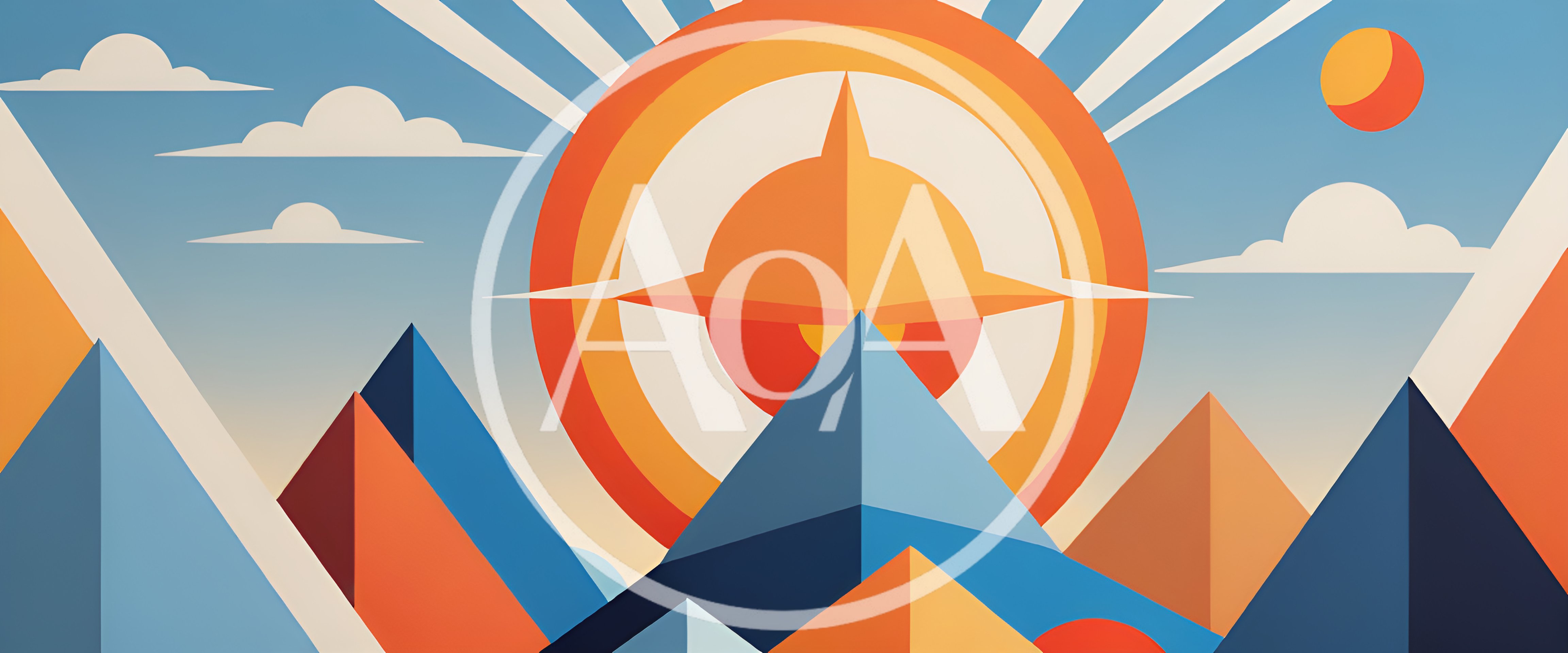 Abstract Geometric Mountain Landscape With Radiant Sun