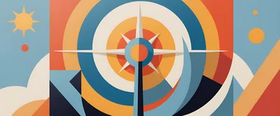 Abstract Geometric Compass Illustration With Sun And Clouds