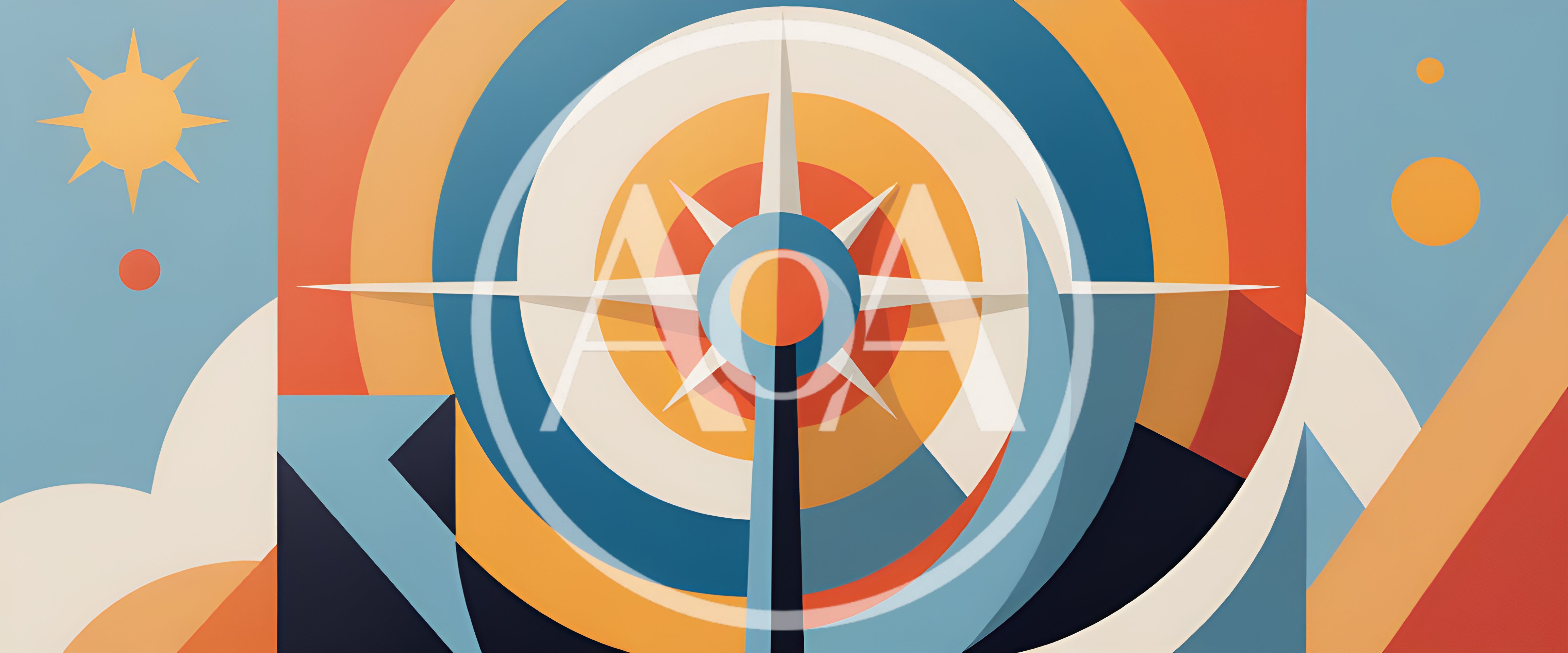 Abstract Geometric Compass Illustration With Sun And Clouds