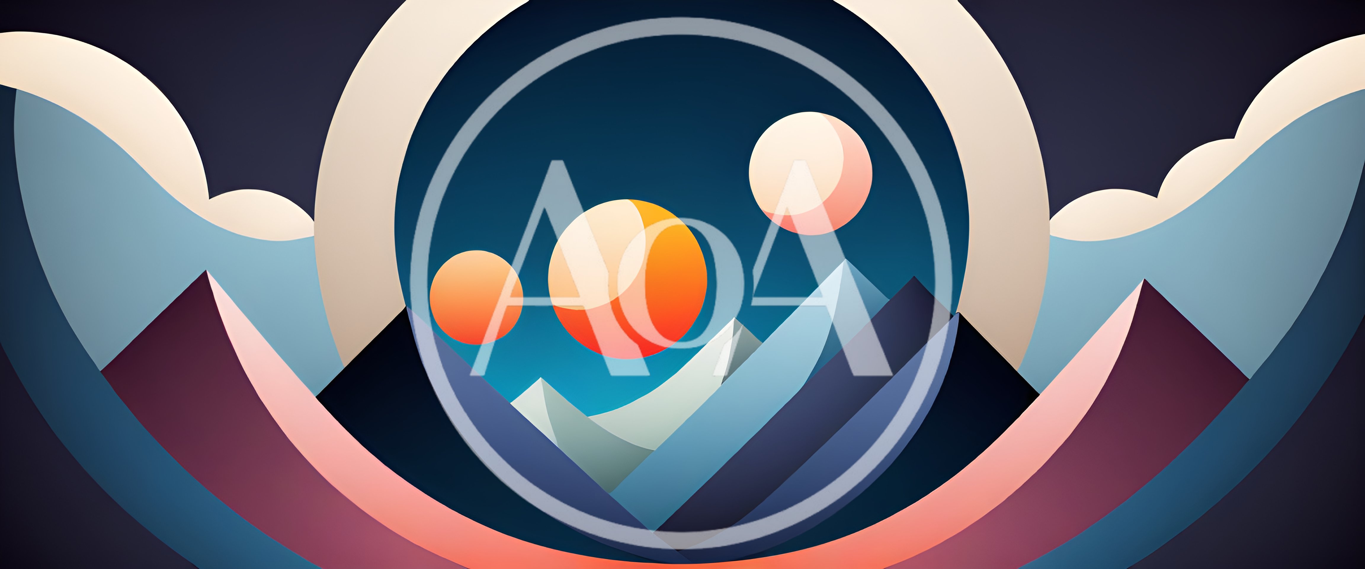 Abstract Geometric Mountain Landscape With Floating Orbs