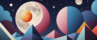Abstract Geometric Landscape With Planets And Mountains