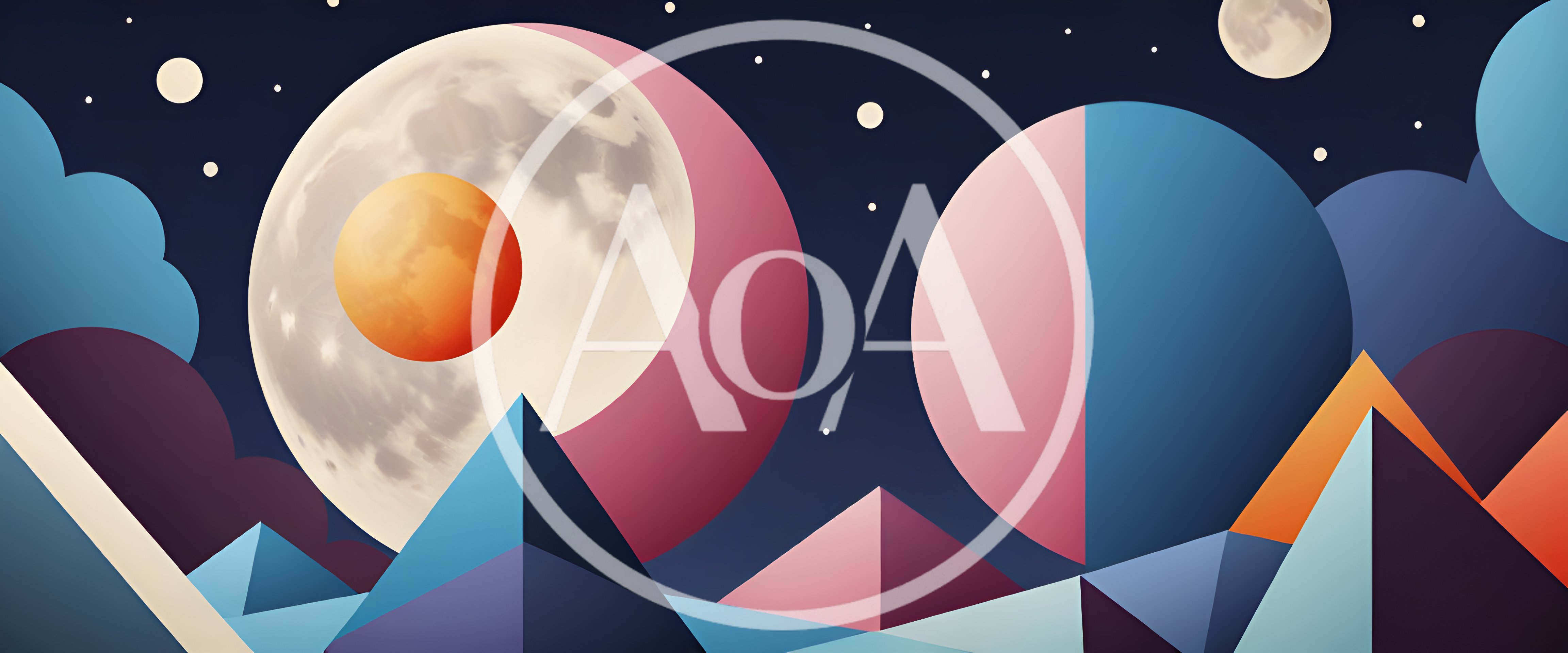 Abstract Geometric Landscape With Planets And Mountains