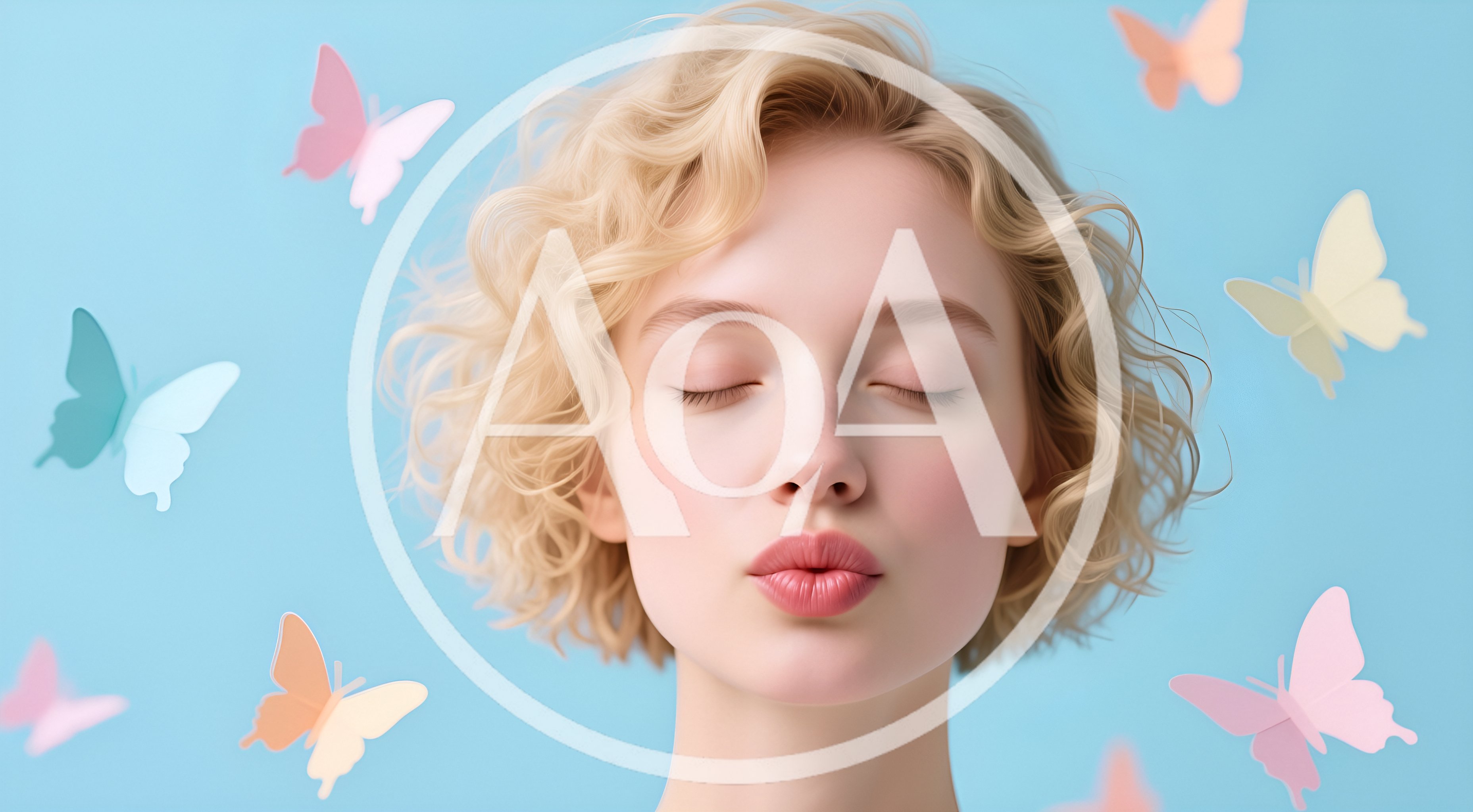 Young Woman With Blonde Hair Posing With Paper Butterflies