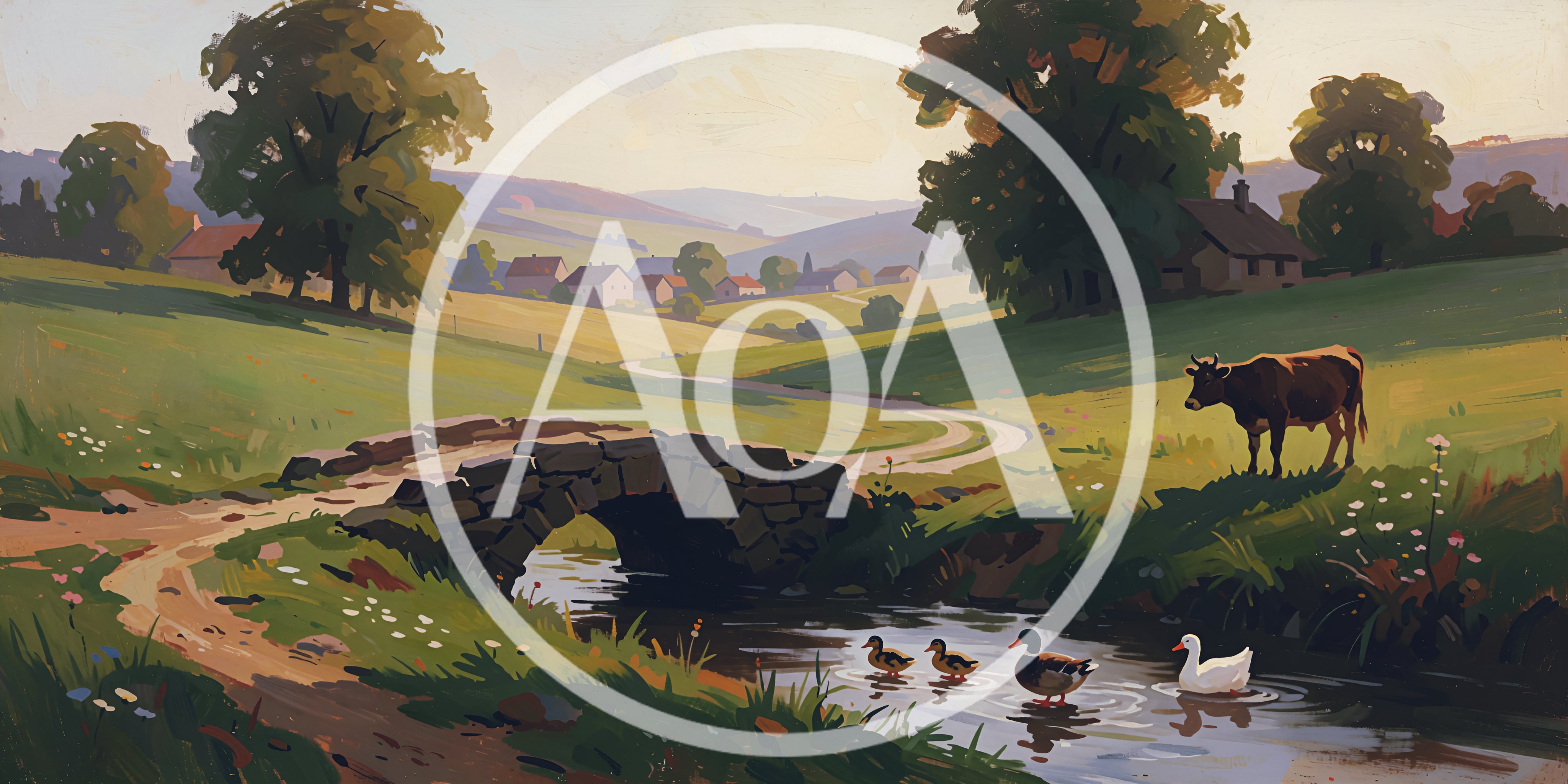 Pastoral Landscape With Stone Bridge And Grazing Cow