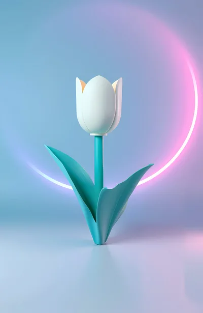 3D Rendered Minimalist White Tulip Flower