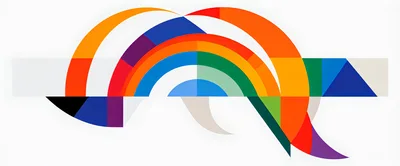 Abstract Geometric Composition With Vibrant Rainbow Arcs