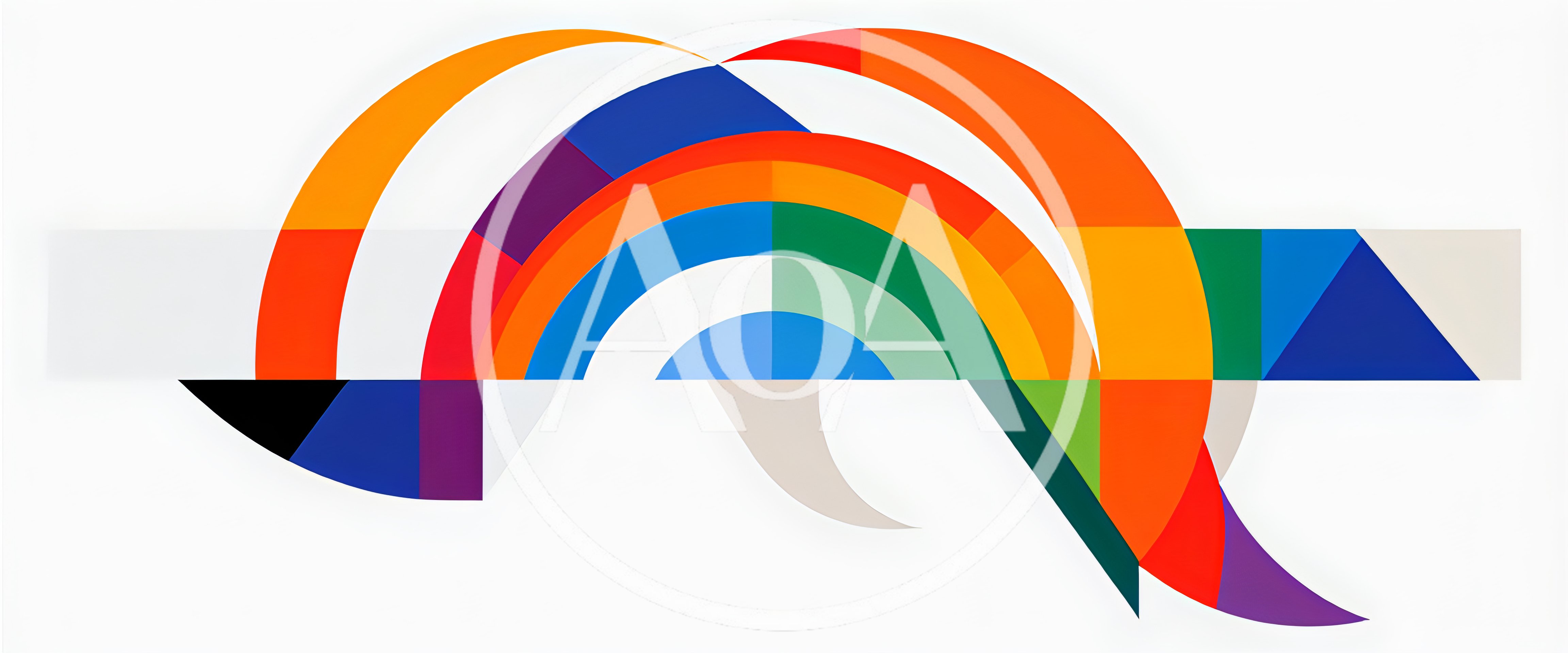 Abstract Geometric Composition With Vibrant Rainbow Arcs