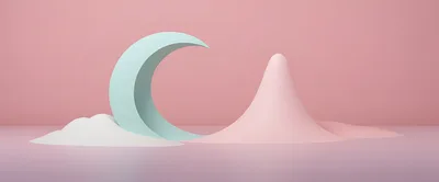 Minimalist 3D Rendered Crescent Moon and Mountain Landscape