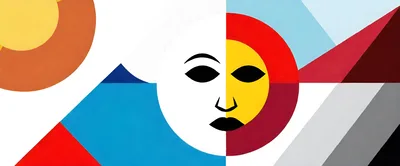 Abstract Geometric Face Mural With Bold Colors