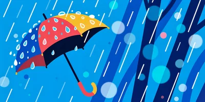 Colorful Umbrella Under Heavy Rain Illustration