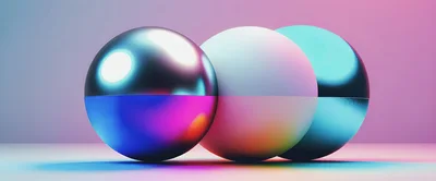 Three Abstract Spheres With Metallic And Matte Textures