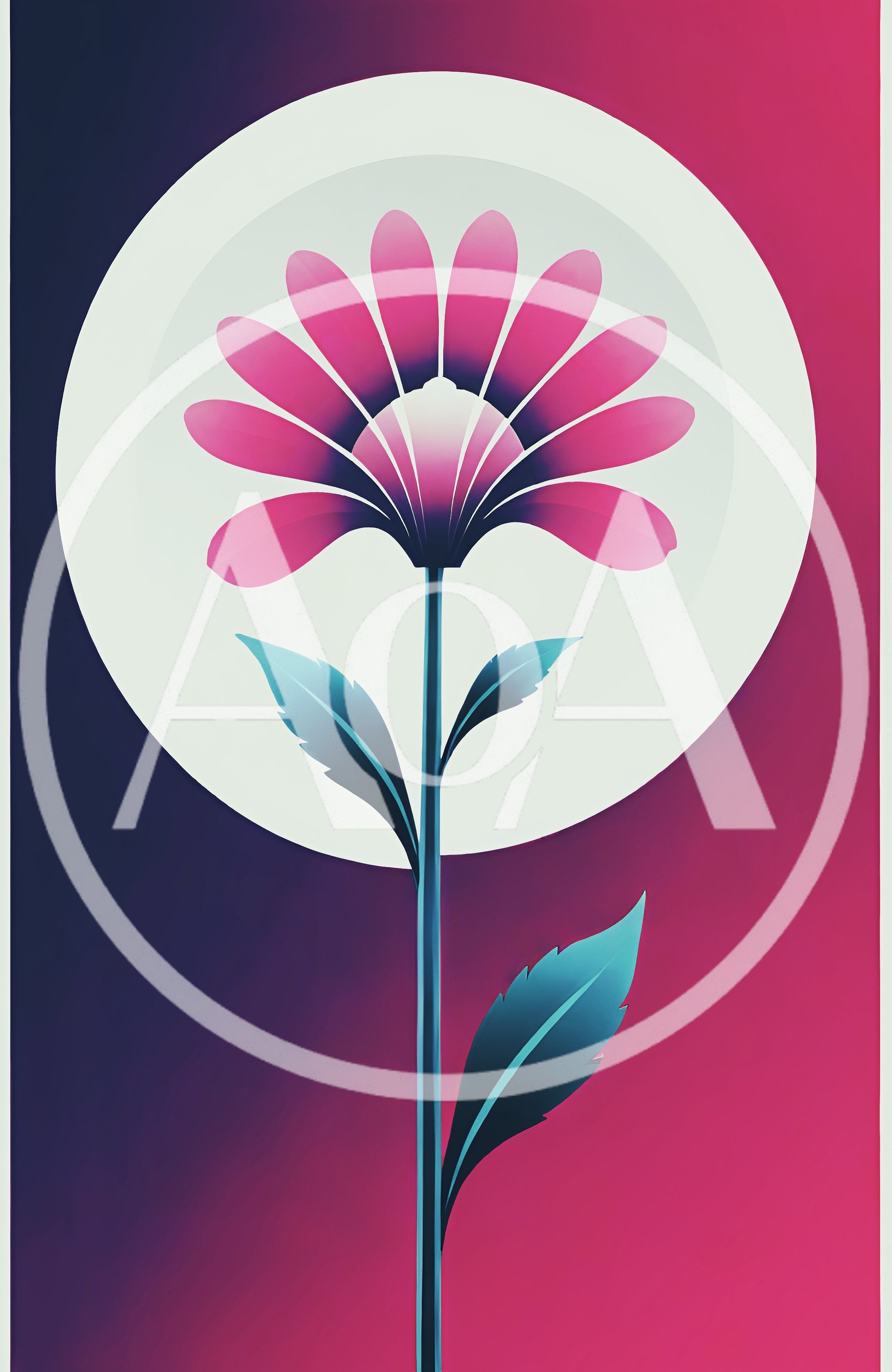 Minimalist Stylized Pink Flower Against A Circular Background