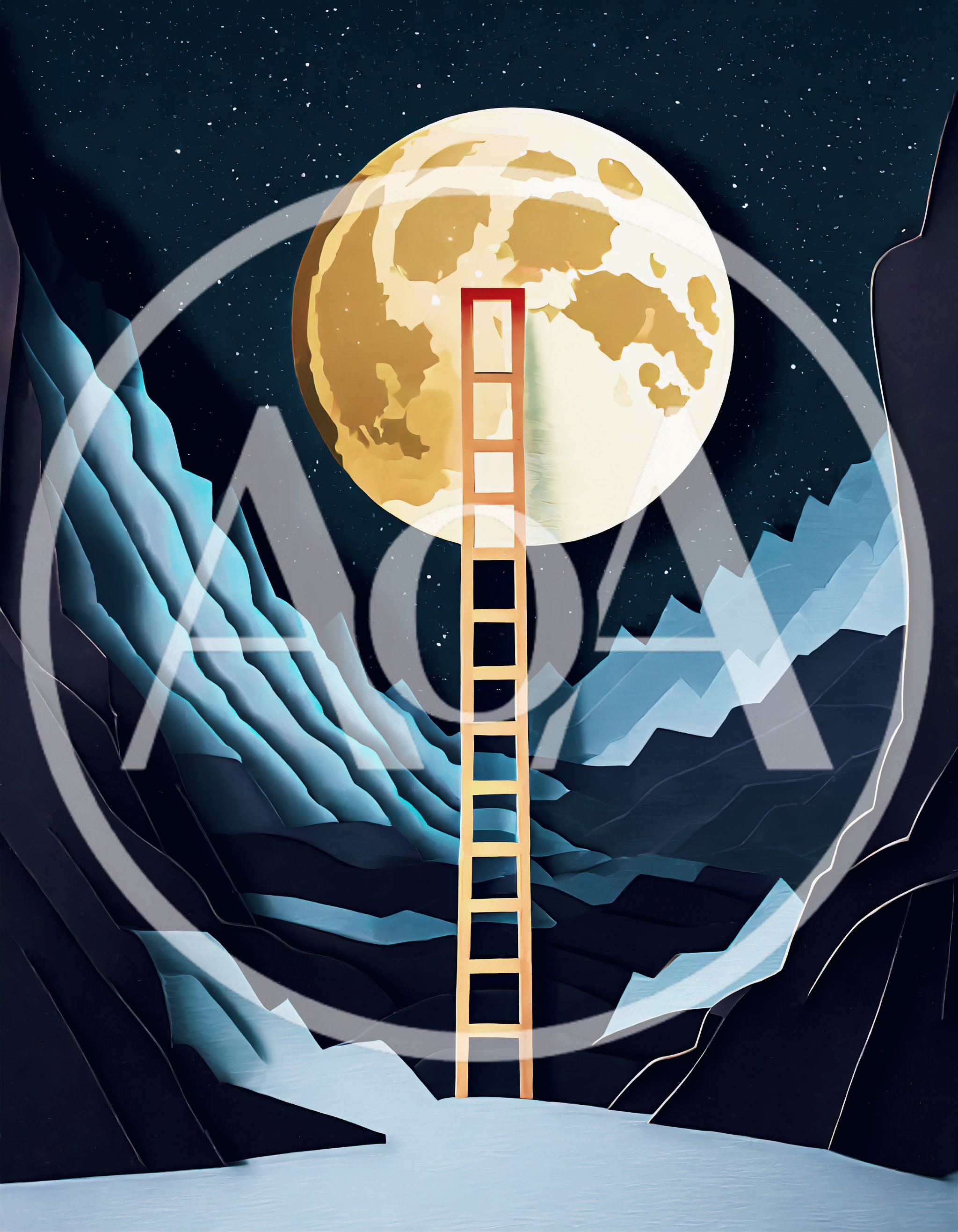 Surreal Paper Cutout Illustration Of A Ladder To The Moon