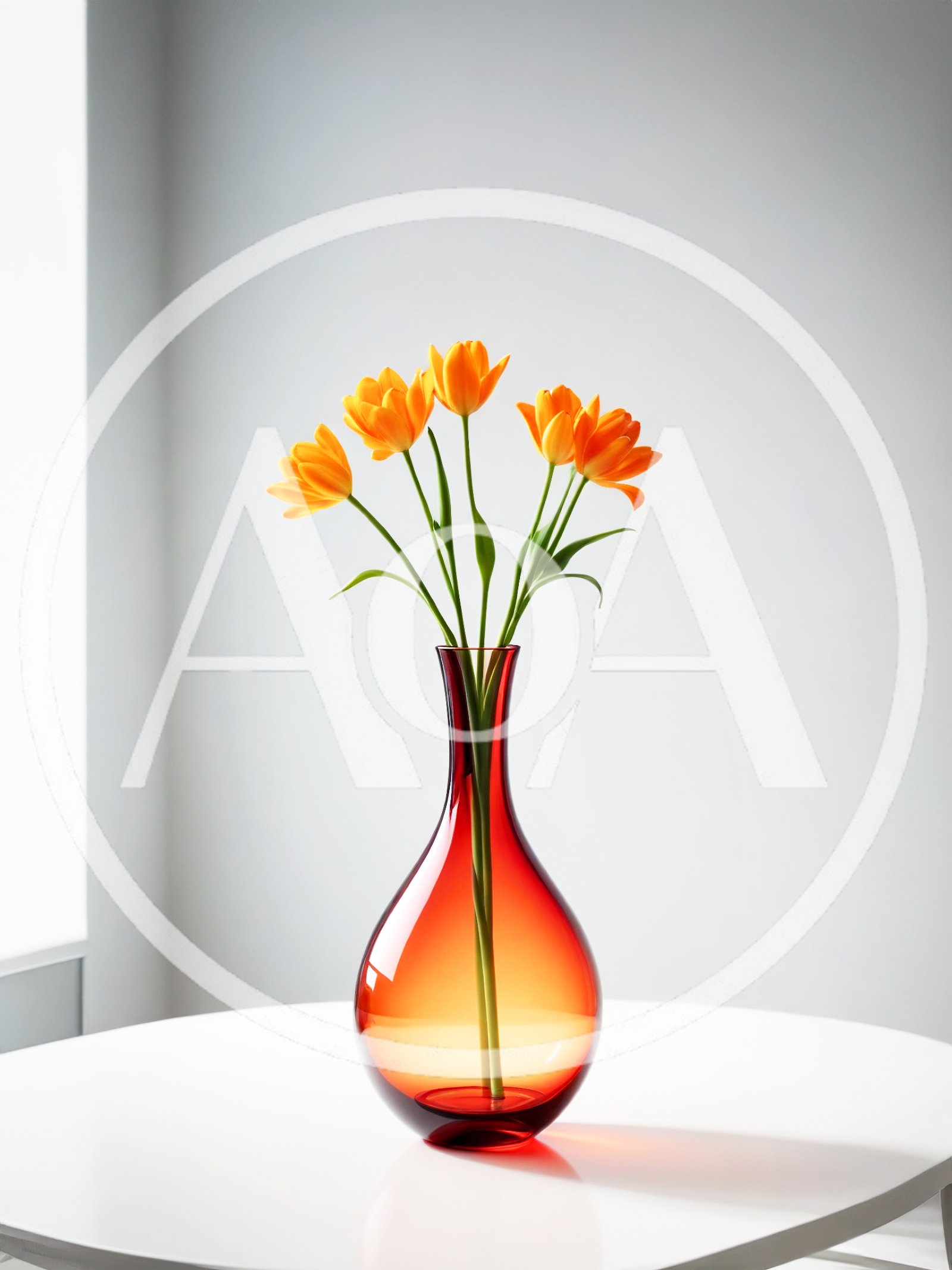 Orange Tulips In A Red Glass Vase
