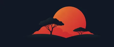 Minimalist African Savanna Landscape With Acacia Trees At Sunset