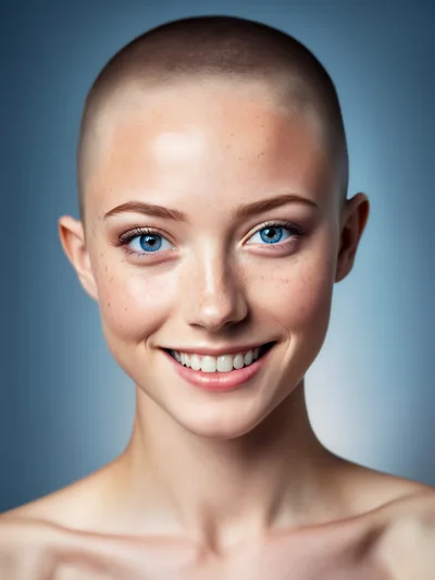 Portrait Of A Smiling Woman With A Shaved Head