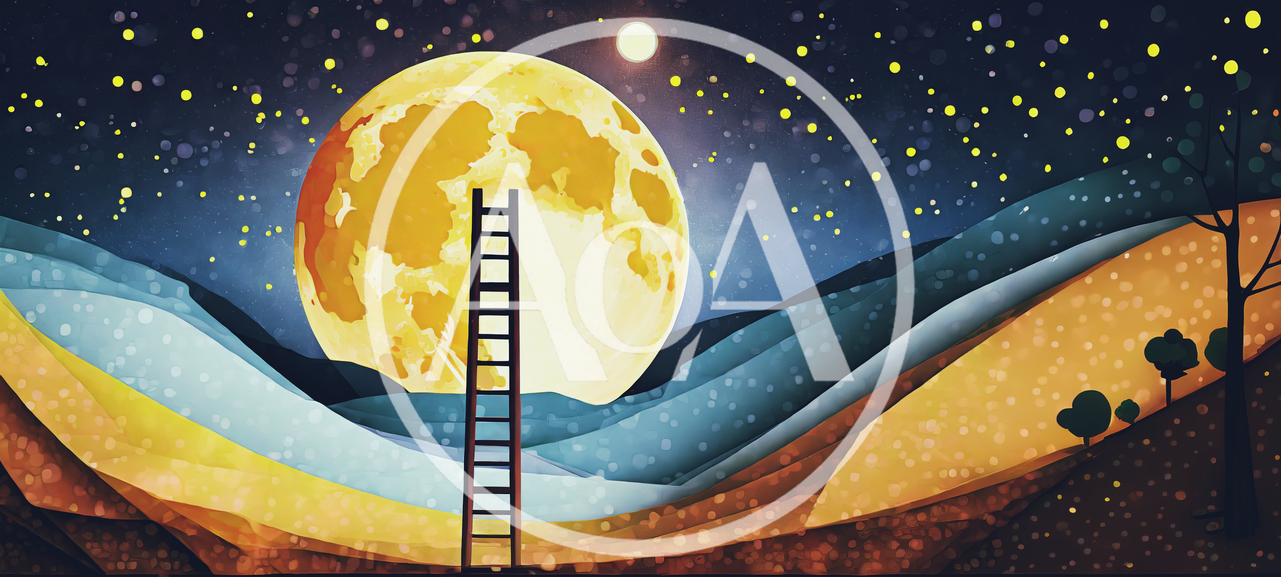 Surreal Illustration Of A Ladder Reaching Toward The Moon