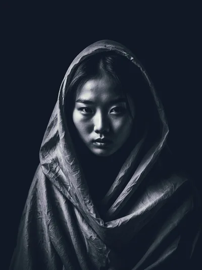 Portrait Of A Young Asian Woman In A Hood