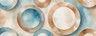 Abstract Watercolor Circles With Blue And Beige Tones