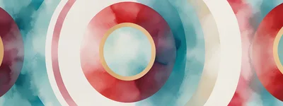 Abstract Watercolor Circles With Gold Ring Accents