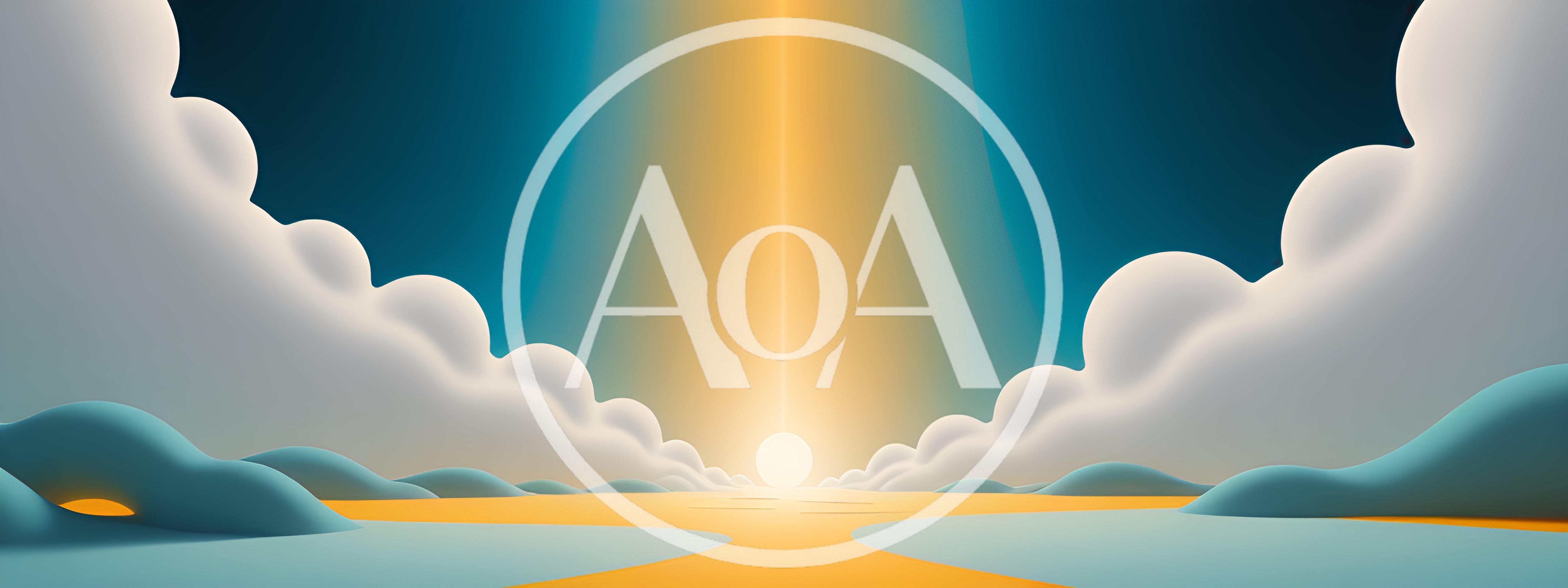 Abstract 3D Landscape With Glowing Sun And Clouds