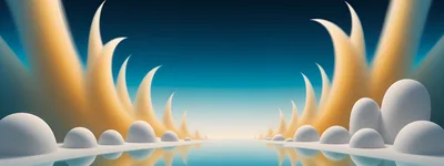 Surreal Abstract Landscape With Glowing Golden Spikes
