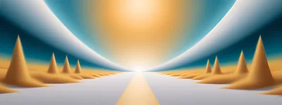 Abstract Surreal Landscape With Golden Cones And Light