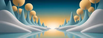 Abstract 3D Landscape With Stylized Trees And Mountains