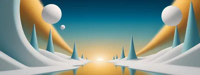 Abstract 3D Landscape With Cones And Floating Spheres