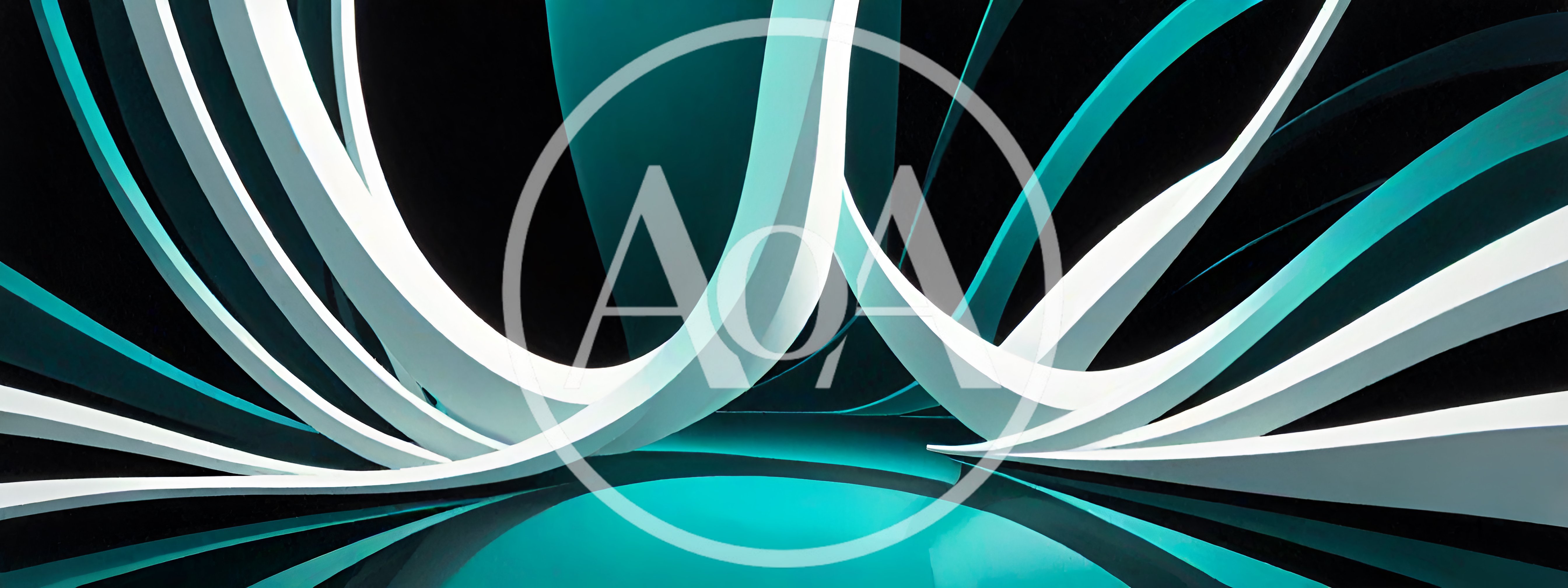 Abstract Curved White Structures With Teal Lighting