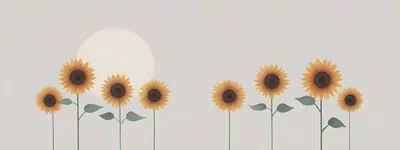 Minimalist Illustration Of Sunflowers Against A Pale Sun