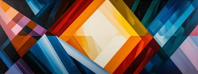 Abstract Geometric Painting With Vibrant Diagonal Color Bands