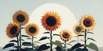 Sunflowers Blooming Against A Large Pale Sun
