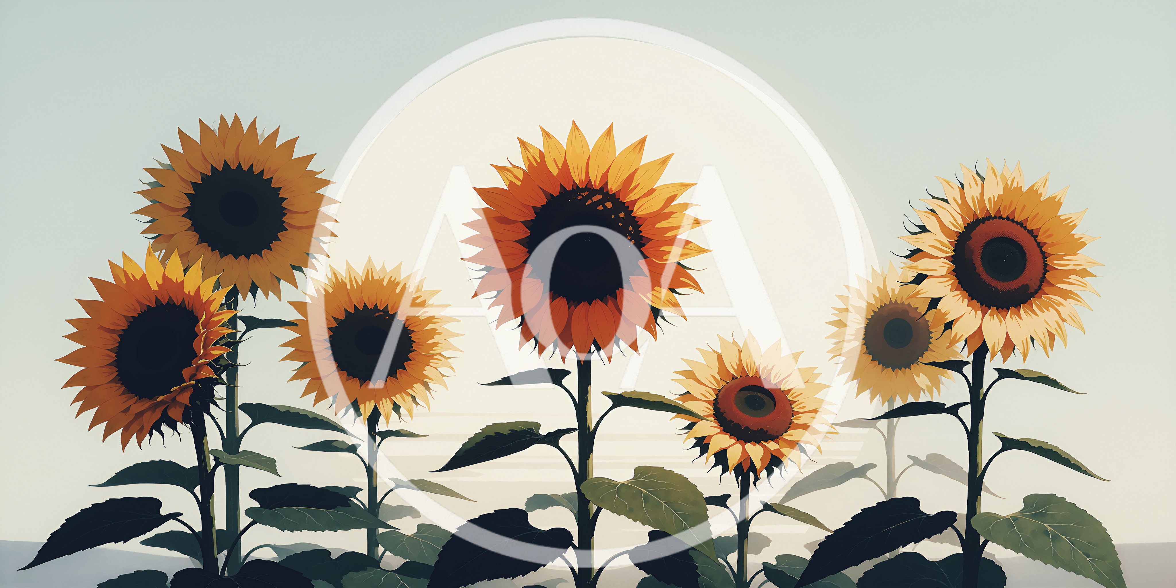 Sunflowers Blooming Against A Large Pale Sun