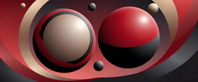 Abstract 3D Spheres With Red And Beige Curves