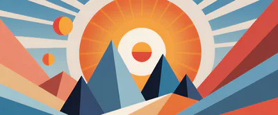Abstract Geometric Landscape With Sun And Mountains