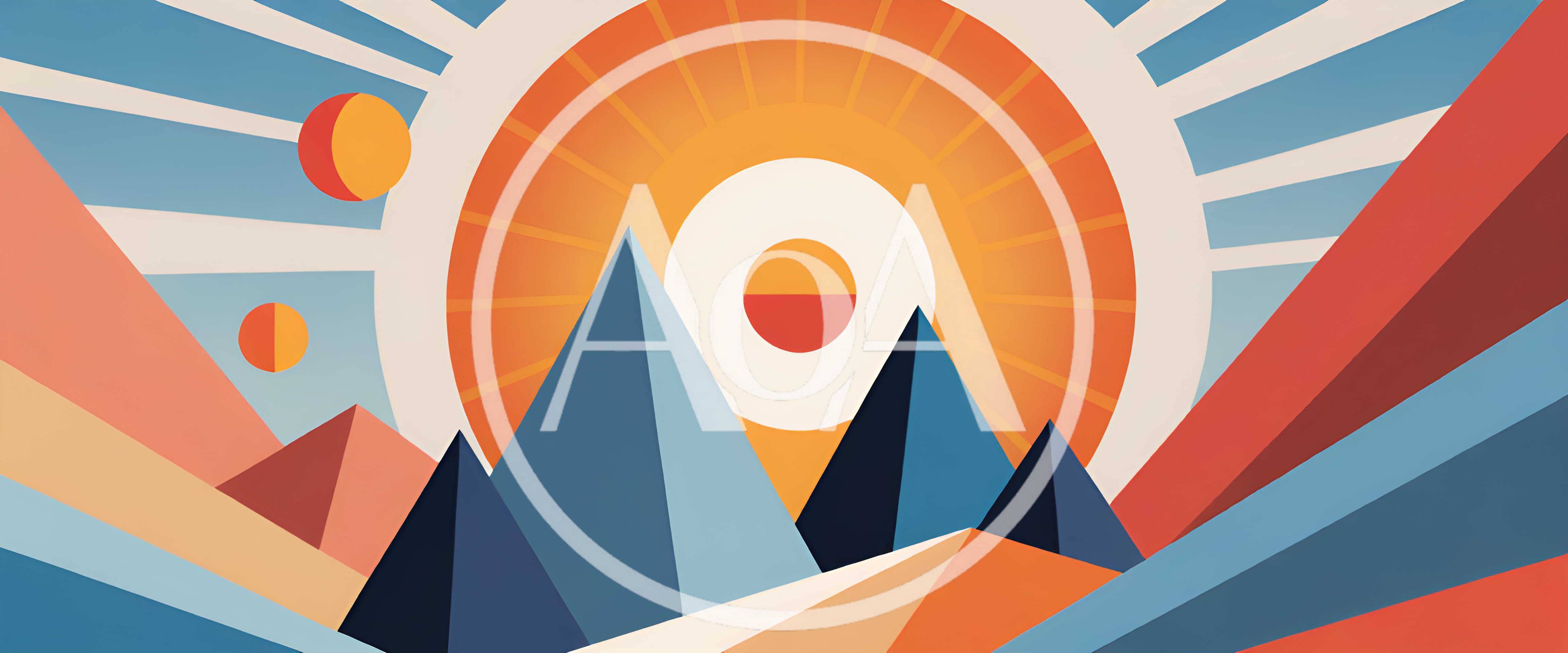 Abstract Geometric Landscape With Sun And Mountains