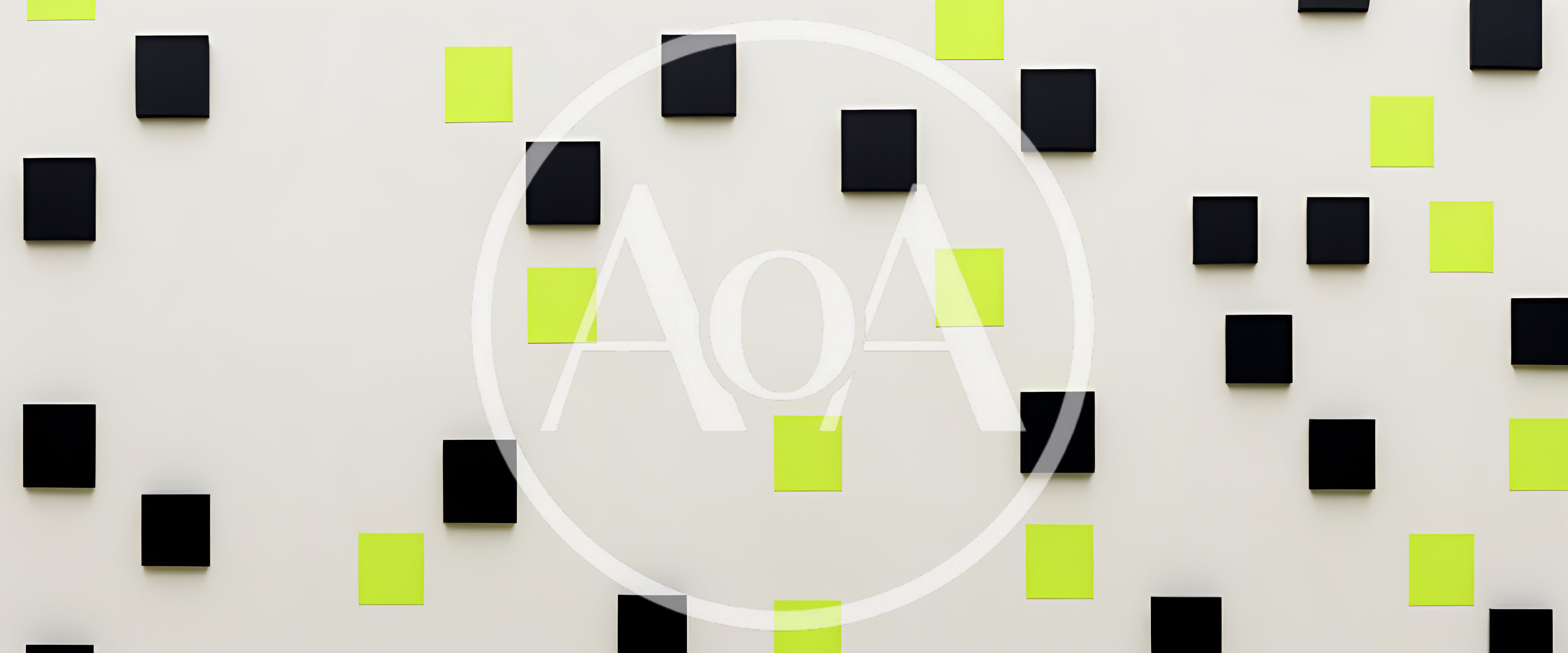 Black Squares And Yellow Sticky Notes On White Wall