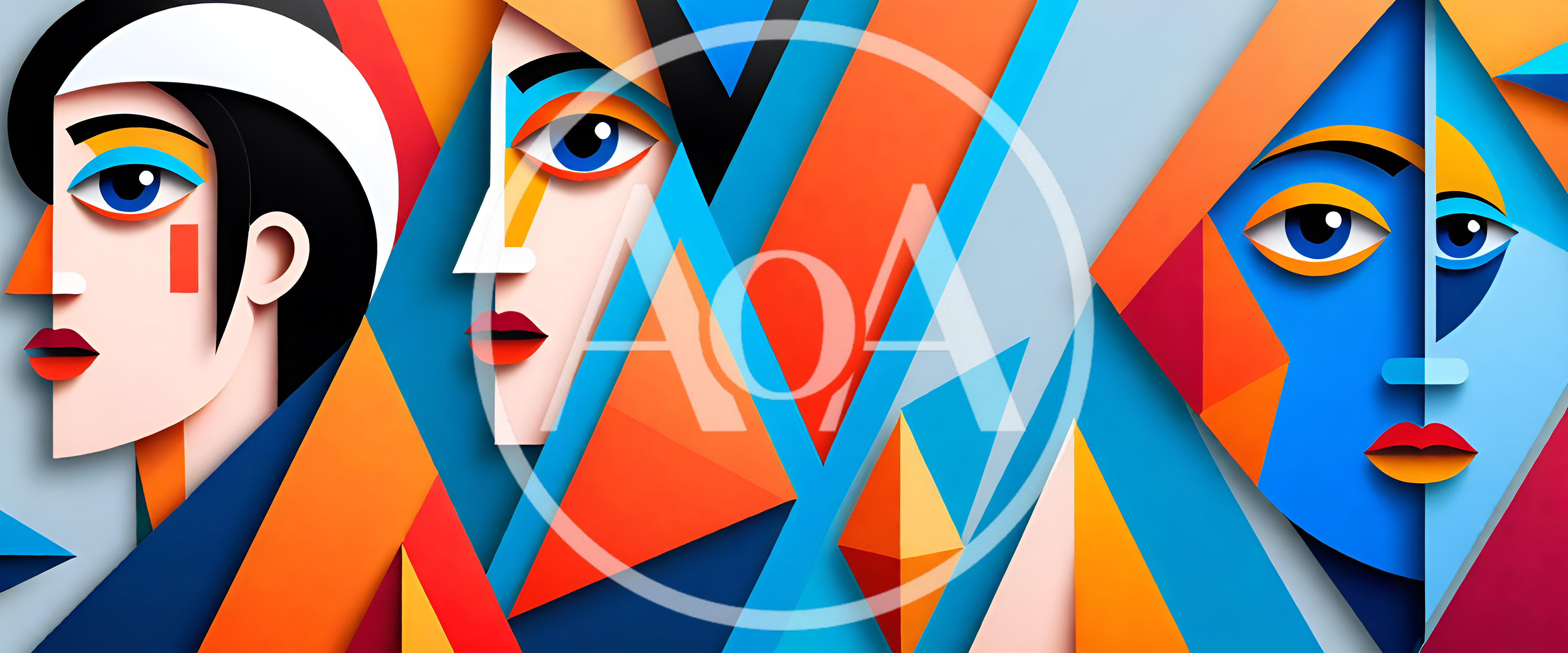 Abstract Cubist Portrait Illustration With Geometric Faces