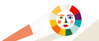 Stylized Sun Face With Colorful Circular Color Wheel