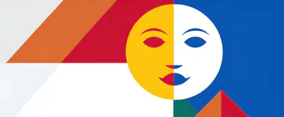 Abstract Geometric Mural Featuring A Split Sun Face