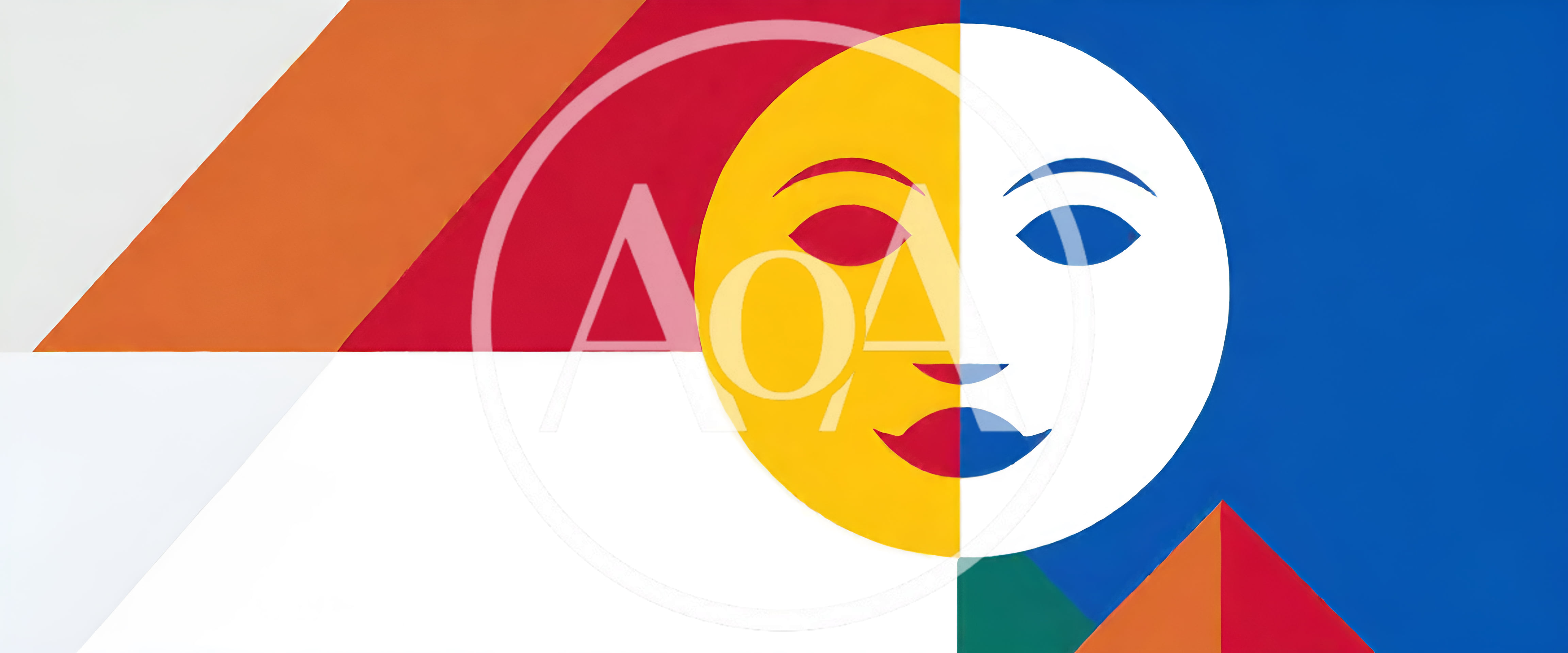 Abstract Geometric Mural Featuring A Split Sun Face