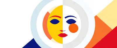 Abstract Geometric Sun And Moon Face Illustration