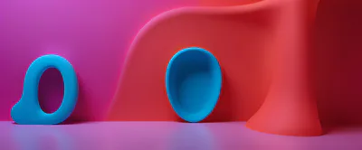 Abstract 3D Shapes With Blue Objects On Pink Background