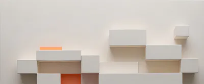 Abstract 3D Geometric Blocks With Orange Accents