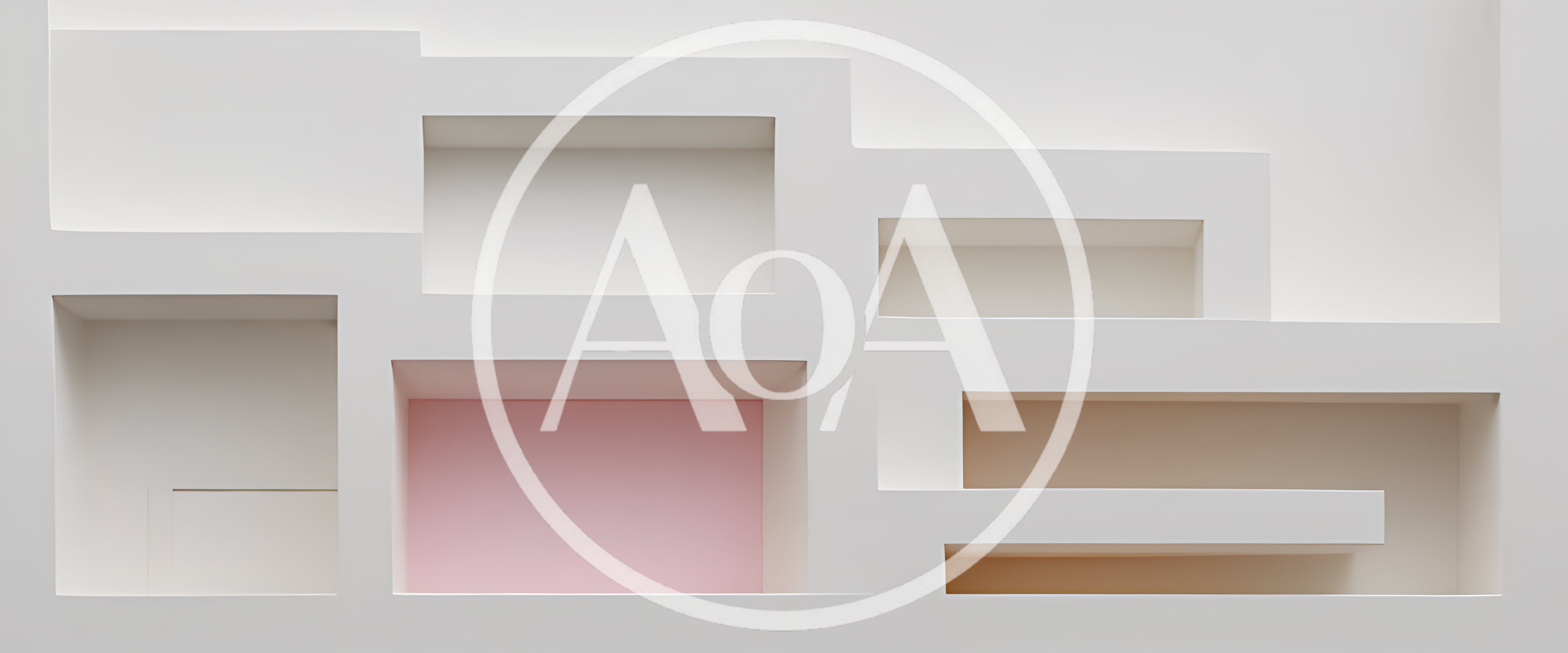 Abstract White Geometric Wall Shelving With Pink Accent