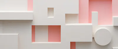Abstract Geometric Composition With White Shapes And Pink Background