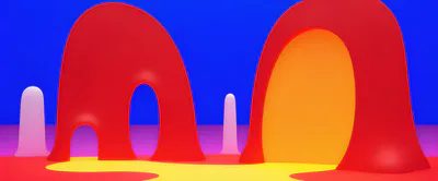 Abstract 3D Rendered Landscape With Red Arches